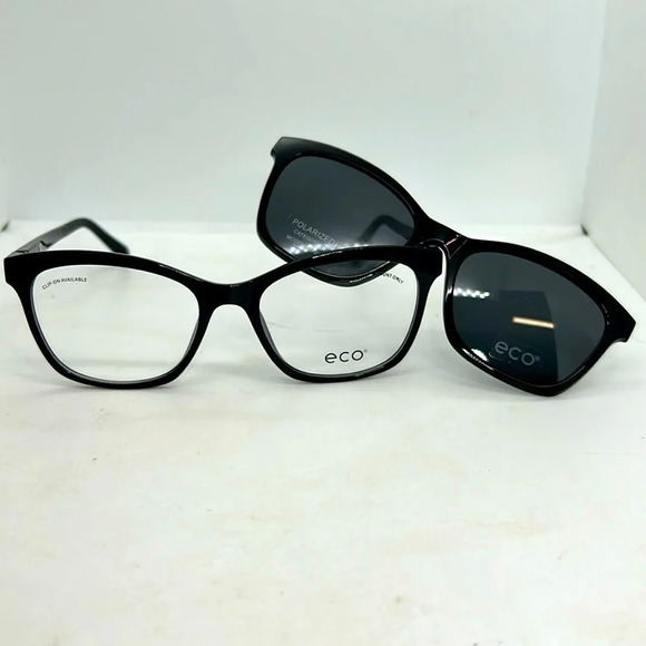 ECO Women’s Cassia BLK Eyeglasses Frames & Polarized Sun Clip On. RXa… - Picture 1 of 11